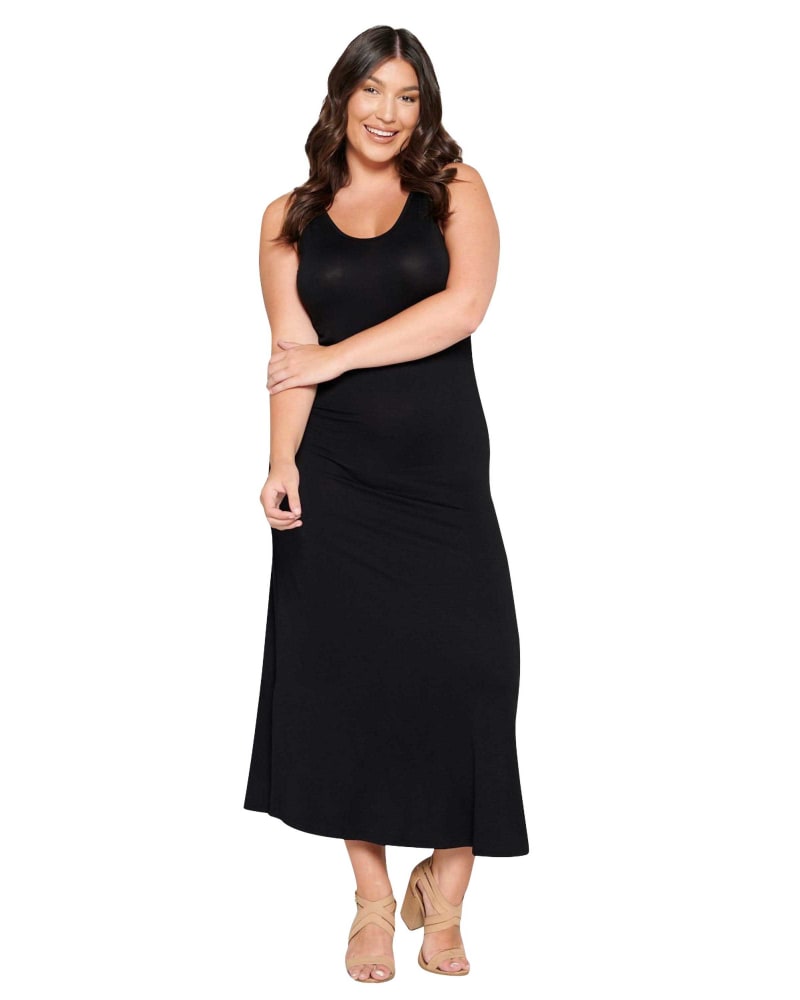 Front of a model wearing a size 2X Everyday Essential Tank Maxi Dress in Black by L I V D. | dia_product_style_image_id:375454